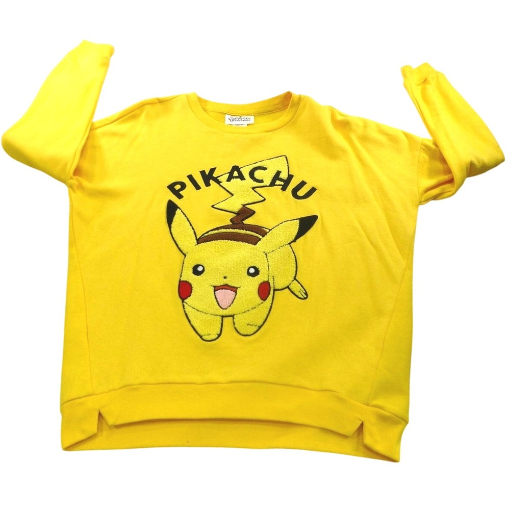 Pokemon Pikachu Yellow Sweatshirt Chenille Graphic Pullover Medium RN 71868